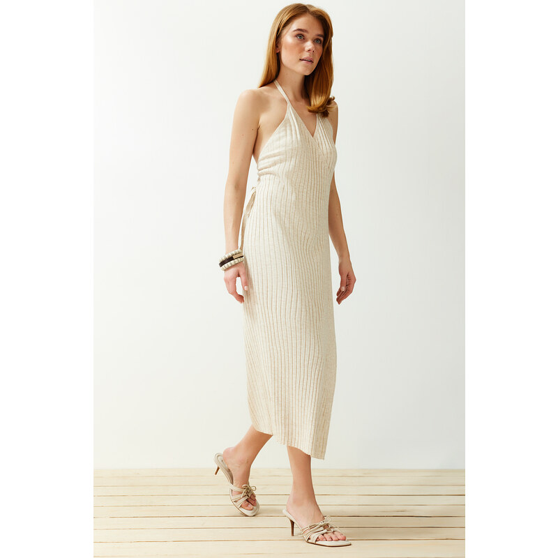 Trendyol Stone Maxi Knitwear Tie Detailed Dress