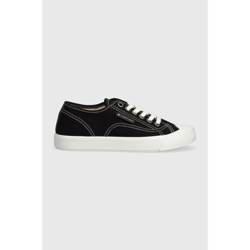 Tenisky Tommy Jeans TJW FOXING SNEAKER CANVAS dámské, černá barva, EN0EN02588