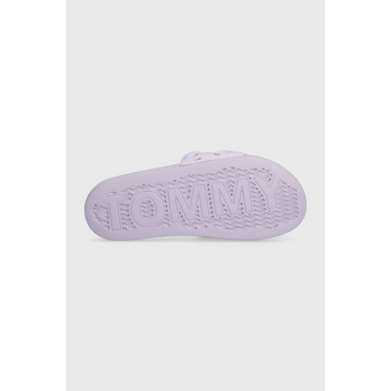 Pantofle Tommy Jeans TJW BRAIDED SLIDE dámské, fialová barva, EN0EN02450