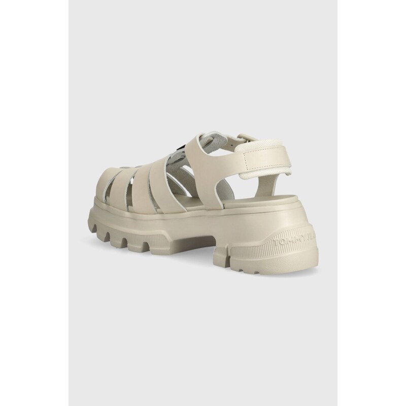 Kožené sandály Tommy Jeans TJW FISHERMAN SANDAL dámské, béžová barva, EN0EN02542