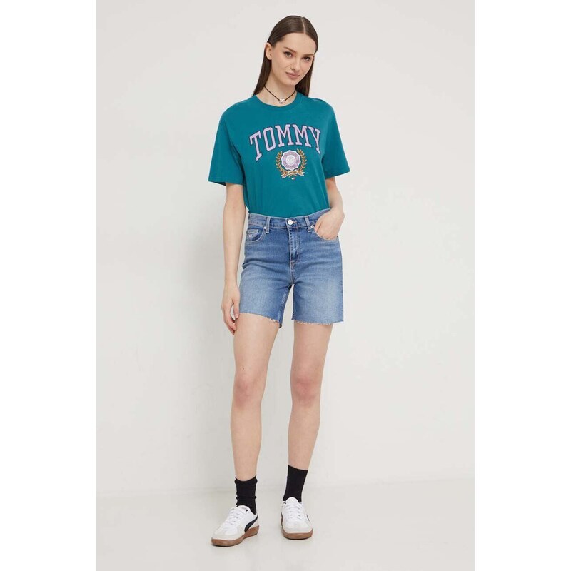 Džínové šortky Tommy Jeans dámské, hladké, high waist