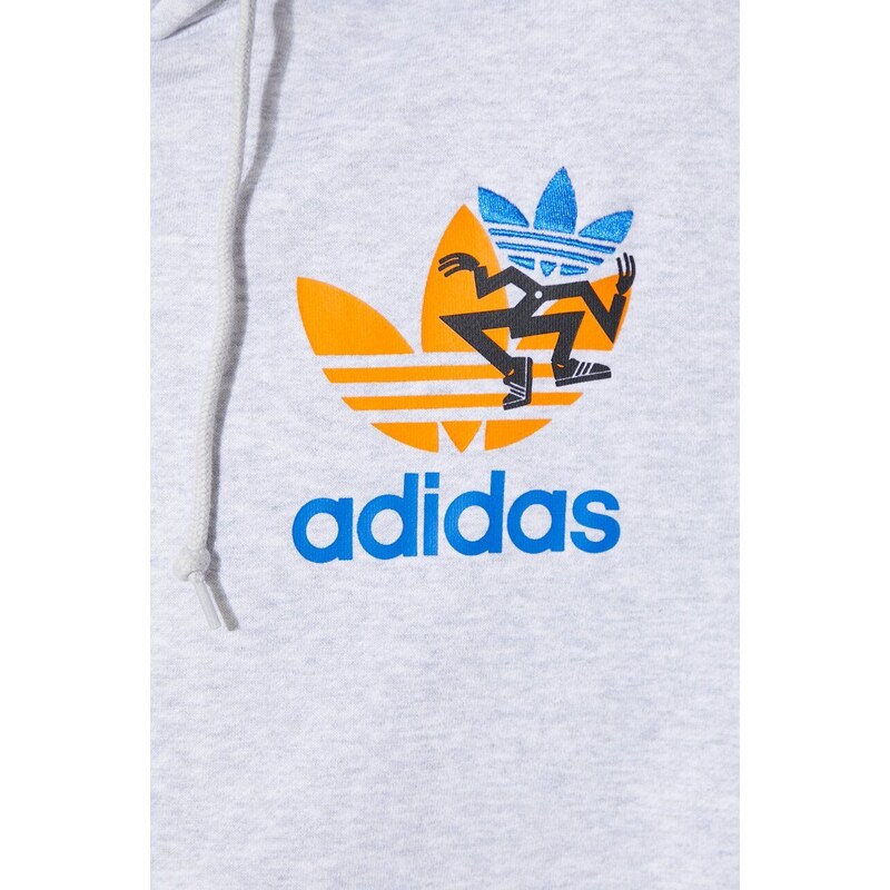 Bavlněná mikina adidas Originals pánská, šedá barva, s kapucí, s potiskem, IS2913