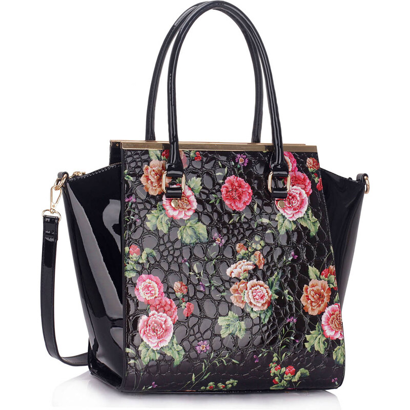 LS fashion LS dámská retro kabelka s květy LS00364 černá
