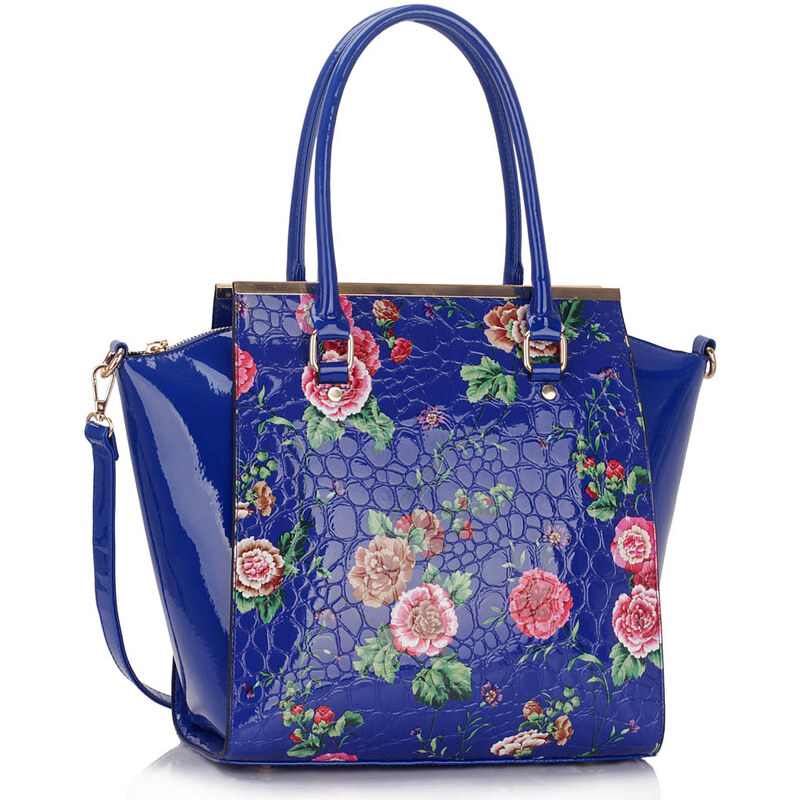 LS fashion LS dámská retro kabelka s květy LS00364 modrá