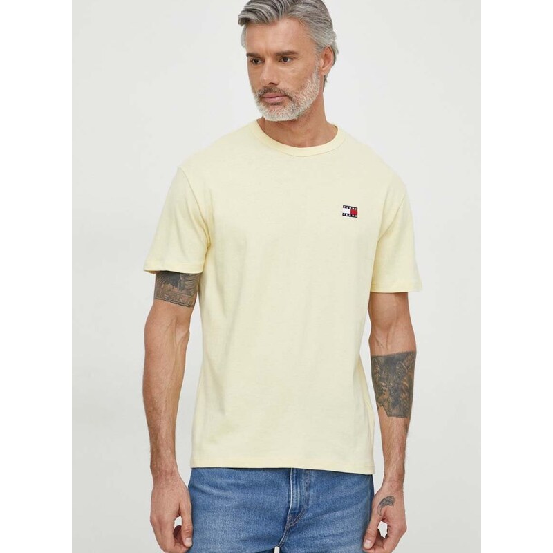 Bavlněné tričko Tommy Jeans žlutá barva, s aplikací
