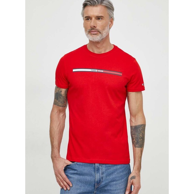 Bavlněné tričko Tommy Jeans červená barva, s potiskem