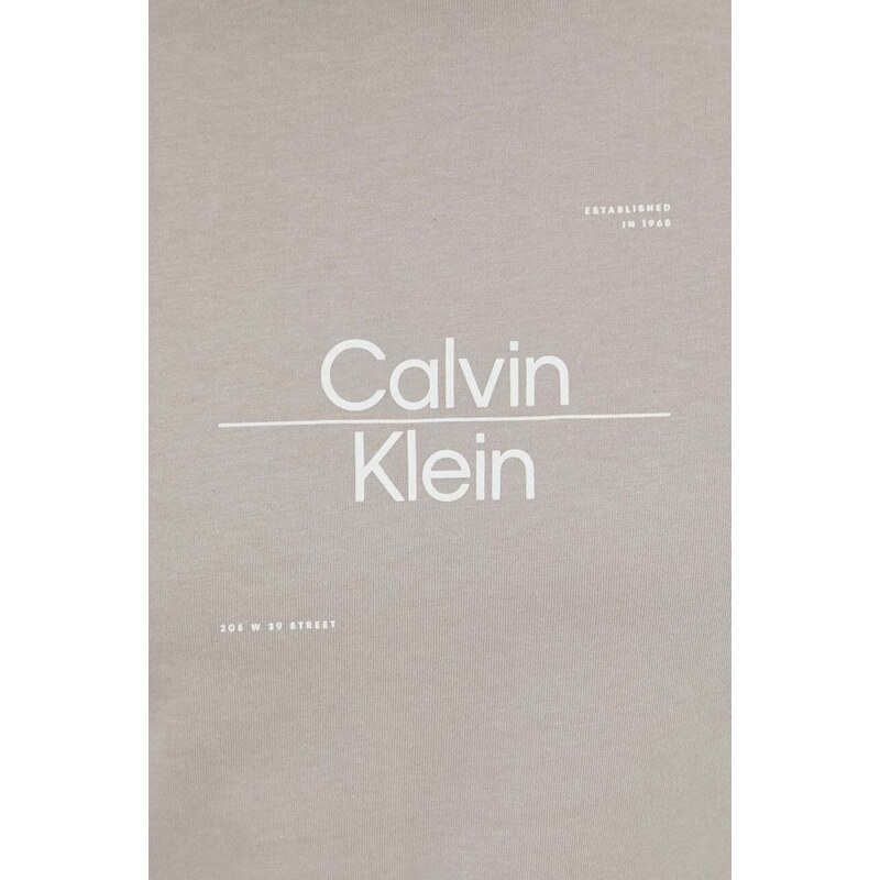 Bavlněné tričko Calvin Klein šedá barva, s potiskem