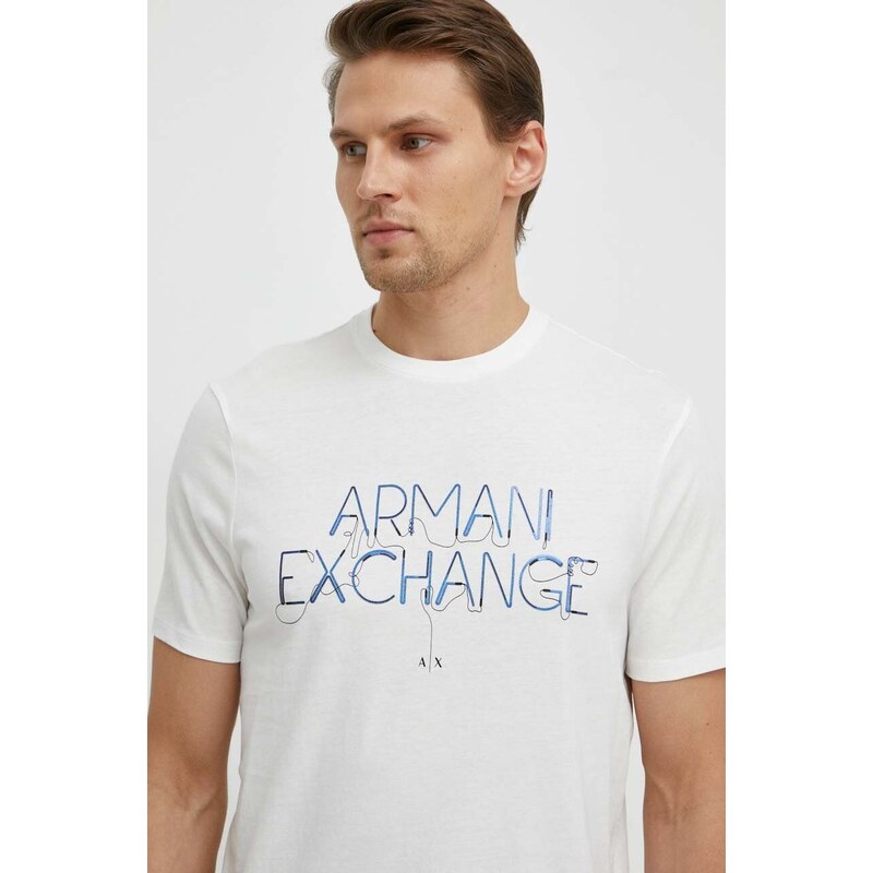 Bavlněné tričko Armani Exchange béžová barva, s potiskem, 3DZTJF ZJH4Z