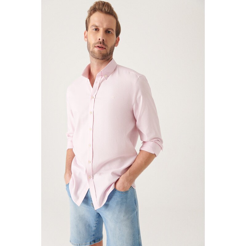 Avva Men's Light Pink Oxford 100% Cotton Regular Fit Shirt