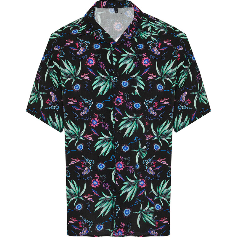 Trendyol Purple Oversize Fit 100% Viscose Patterned Short Sleeve Flowy Summer Shirt