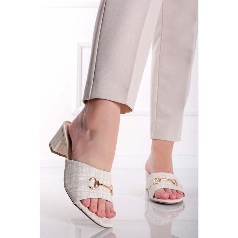 C’M Paris Béžovo-bílé pantofle na hrubém podpatku Sania