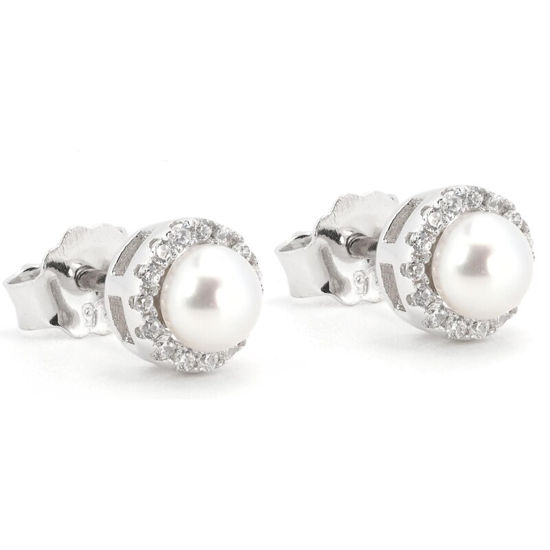 Rafity Stříbrné náušnice bílou perlou a zirkony