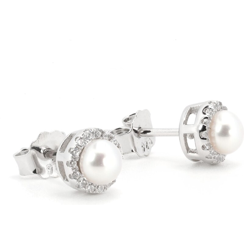 Rafity Stříbrné náušnice bílou perlou a zirkony
