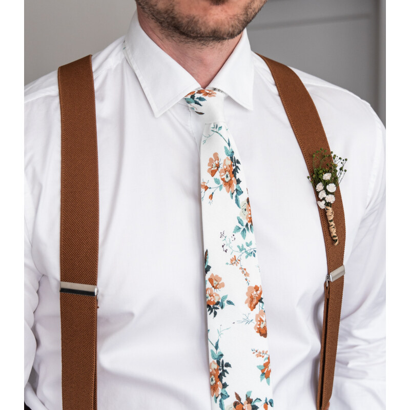 BUBIBUBI Bílá kravata Caramel Bloom
