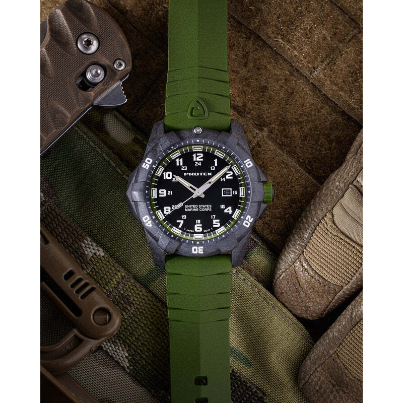 Protek Watches Černé pánské hodinky ProTek s gumovým páskem Official USMC Series 1015G 42MM