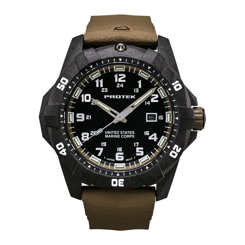 Protek Watches Černé pánské hodinky ProTek s gumovým páskem Official USMC Series 1016D 42MM