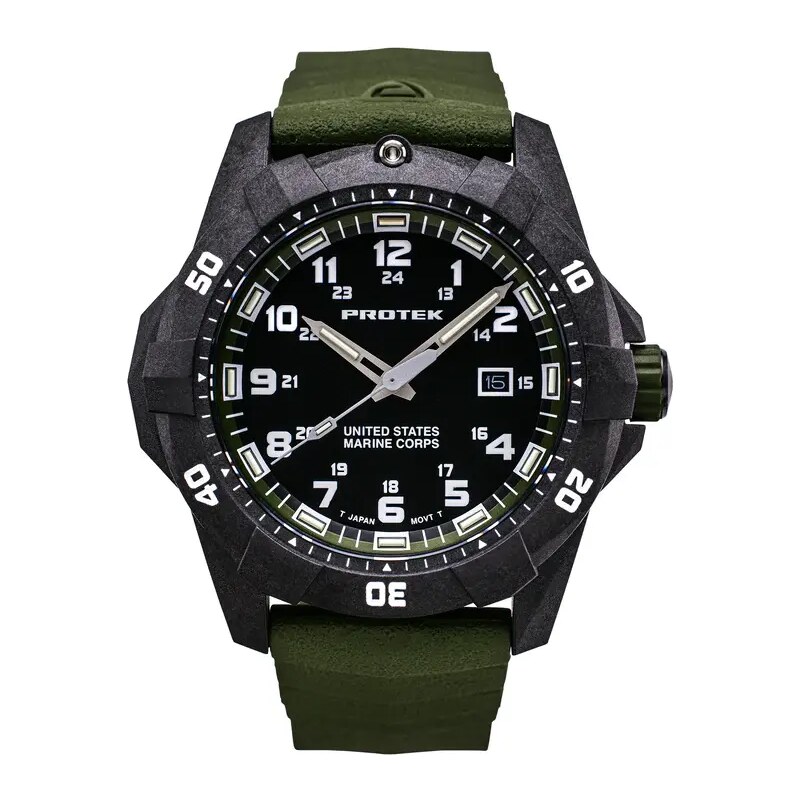 Protek Watches Černé pánské hodinky ProTek s gumovým páskem Official USMC Series 1015G 42MM