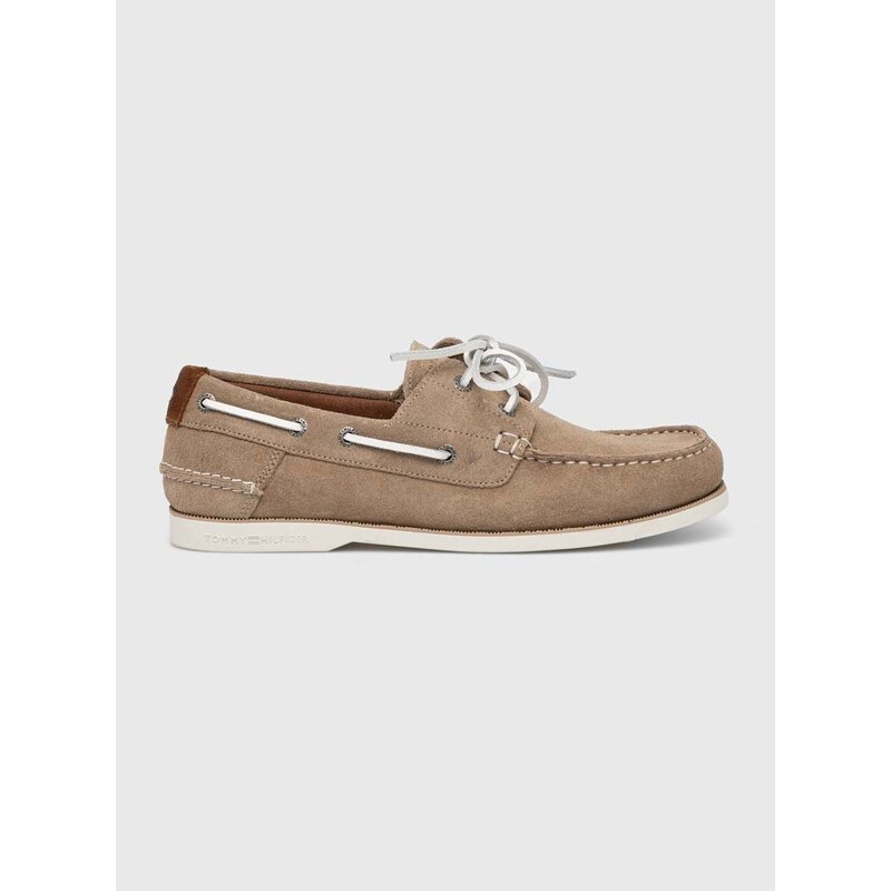 Semišové mokasíny Tommy Hilfiger TH BOAT SHOE CORE SUEDE pánské, béžová barva, FM0FM04505