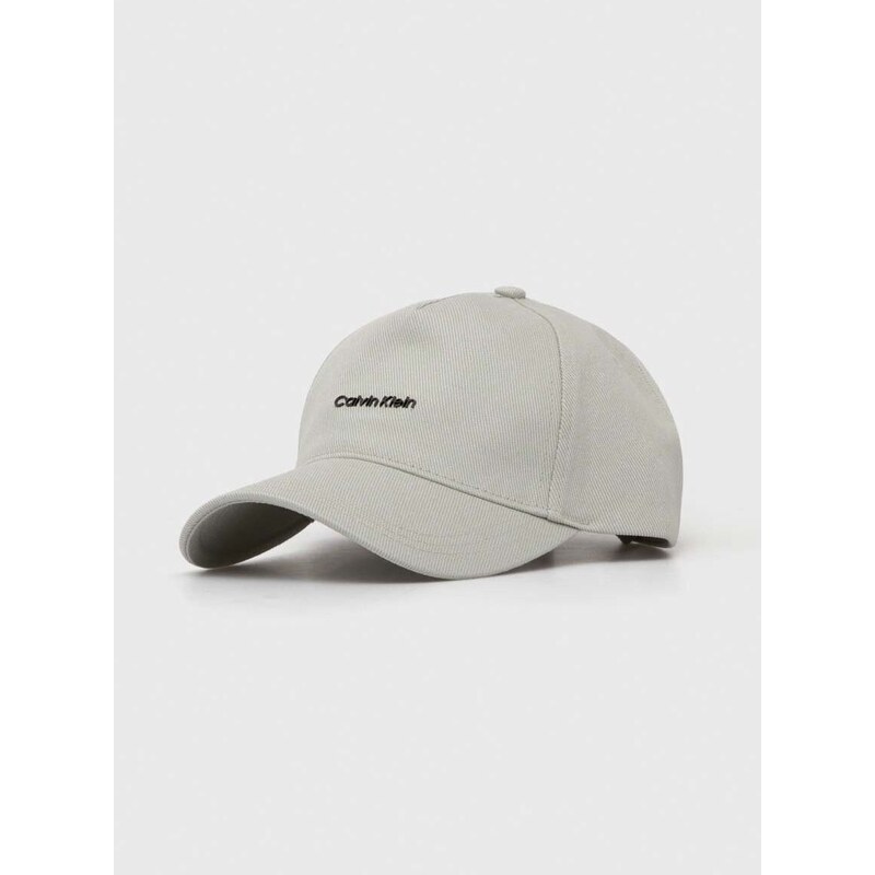 Bavlněná baseballová čepice Calvin Klein šedá barva, s aplikací