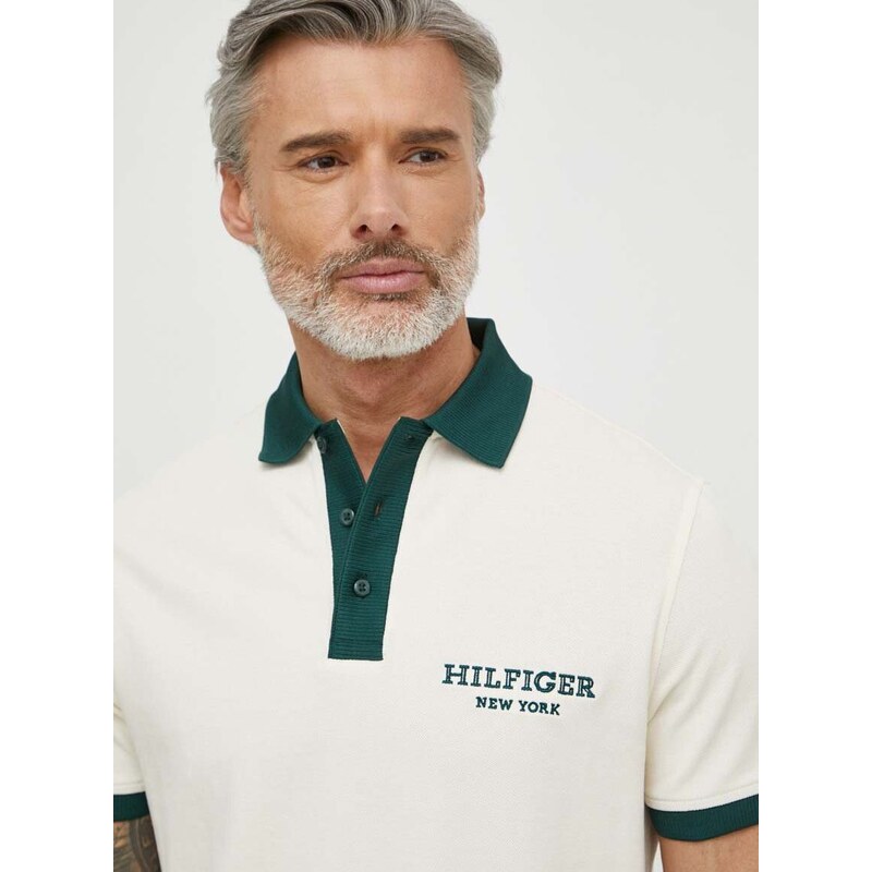 Polo tričko Tommy Hilfiger béžová barva, s aplikací