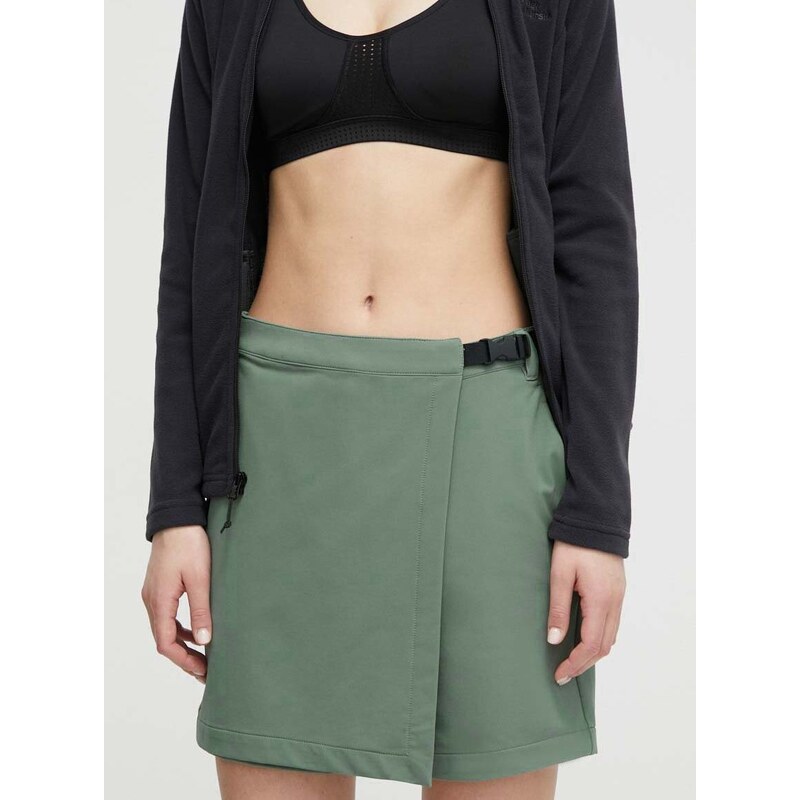 Sportovní šortky Jack Wolfskin Wandermood dámské, zelená barva, hladké, high waist, 1507113