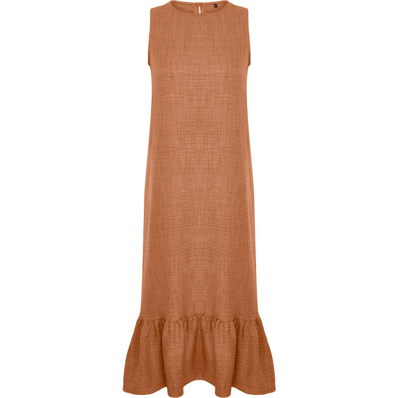 Trendyol Brown Crew Neck Midi Aerobin Woven Dress