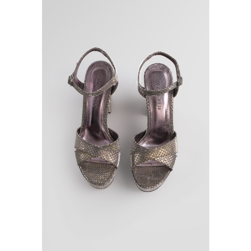 Marjin Women's Platform Heel Evening Dress Shoes Thick Heel Hider Platinum