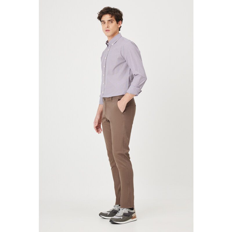 AC&Co / Altınyıldız Classics Men's Light Brown Slim Fit Slim Fit Cotton Side Pocket Flexible Chino Trousers