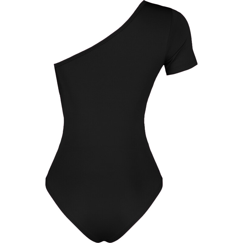 Trendyol Black Fitted/Situated Asymmetric Collar Single Sleeve Snap Snaps Flexible Knitted Body