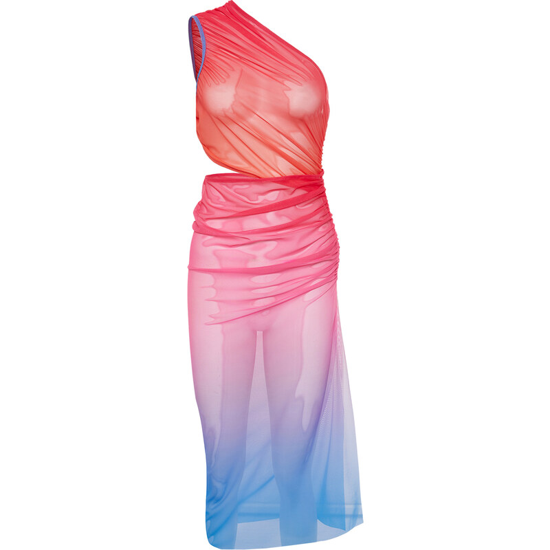 Trendyol Gradient Patterned Fitted Maxi Knitted Cut Out/Window Mesh One Shoulder Beach Dress