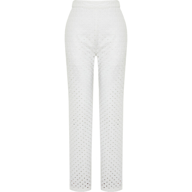 Trendyol Ecru Brode Straight Woven Trousers