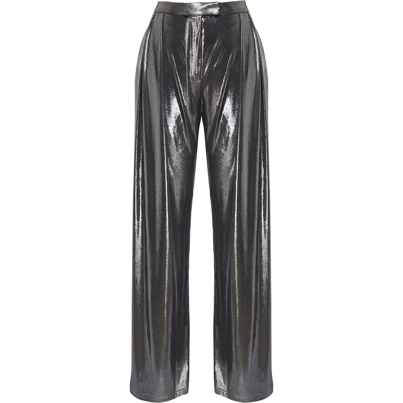 Trendyol Anthracite Wide Leg Knitted Glitter Trousers