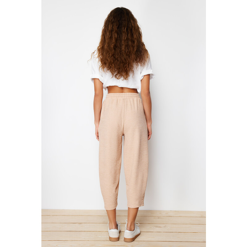 Trendyol Beige Textured Crispy Carrot/Shalwar Cut Knitted Trousers