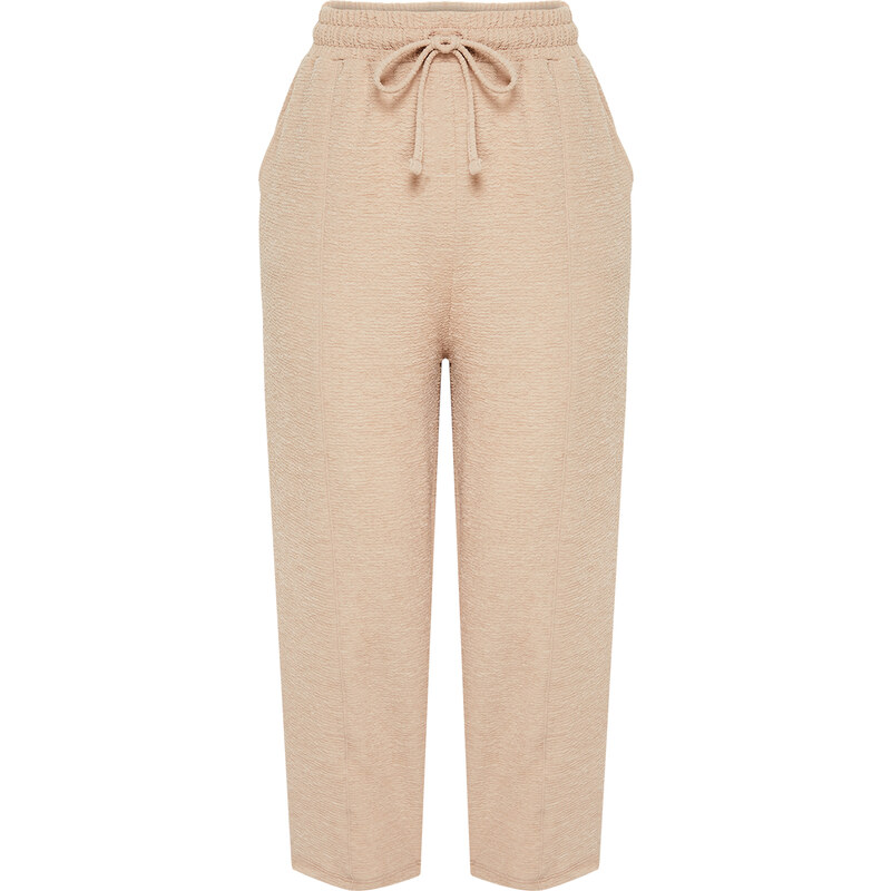 Trendyol Beige Textured Crispy Carrot/Shalwar Cut Knitted Trousers