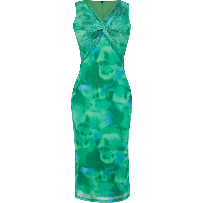 Trendyol Green Patterned Fitted/Sticky Tulle Stretchy Maxi Knitted Maxi Dress