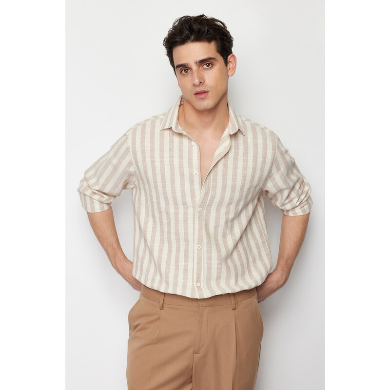 Trendyol Stone Regular Fit Striped Shirt