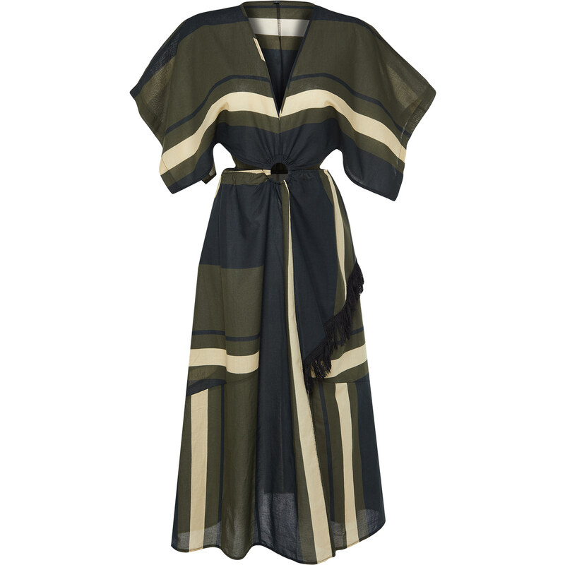 Trendyol Striped Wide Fit Midi Woven Cut Out/Window 100% Cotton Beach Dress