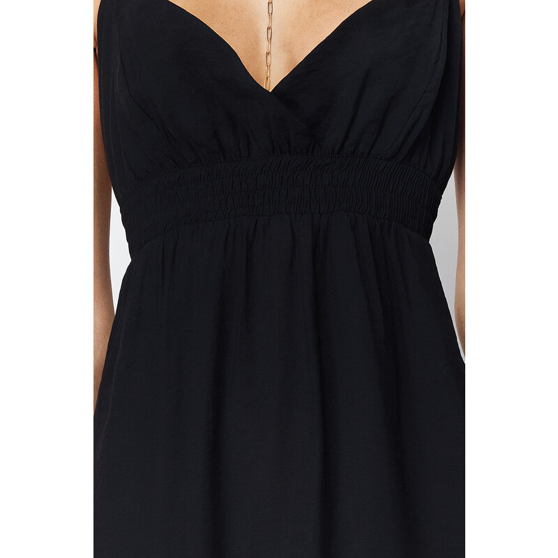 Trendyol Black Waist Opening Strap Midi Woven Dress