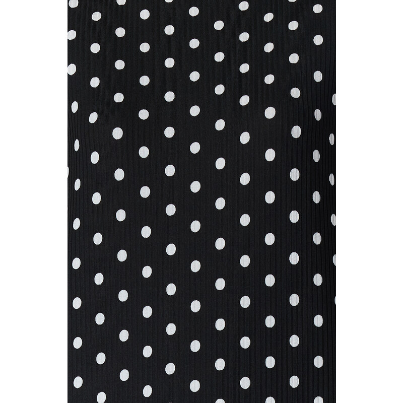 Trendyol Black Polka Dot Skirt Ruffled Ribbed Stretchy Knitted Midi Dress