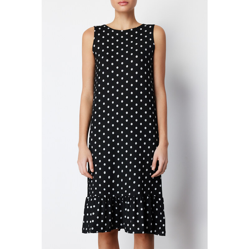 Trendyol Black Polka Dot Skirt Ruffled Ribbed Stretchy Knitted Midi Dress