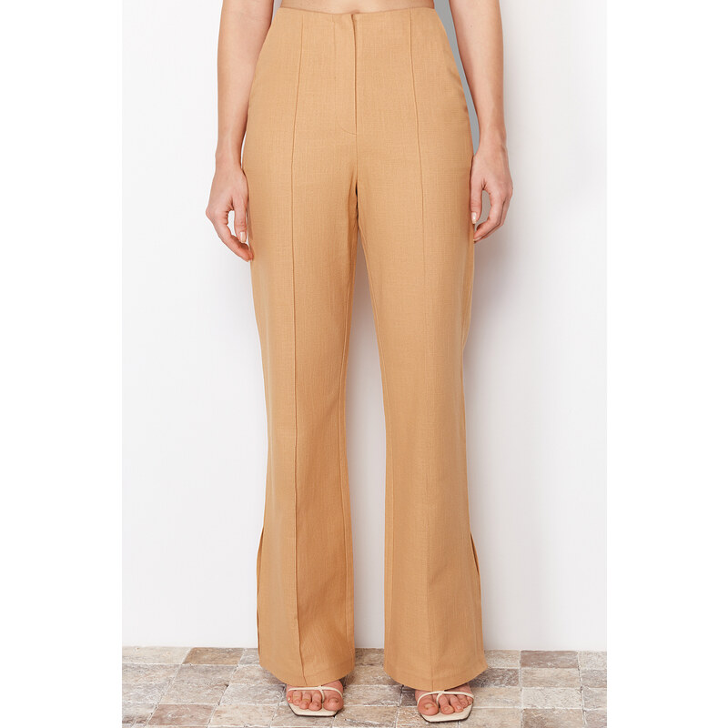 Trendyol Camel Premium Straight Linen Woven Trousers