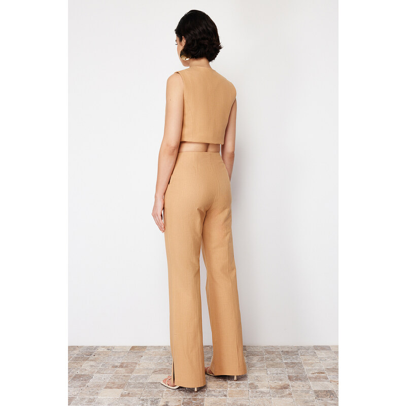 Trendyol Camel Premium Straight Linen Woven Trousers