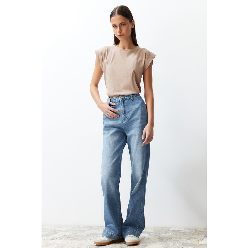 Trendyol Blue Pocket Detailed High Waist Wide Leg Jeans