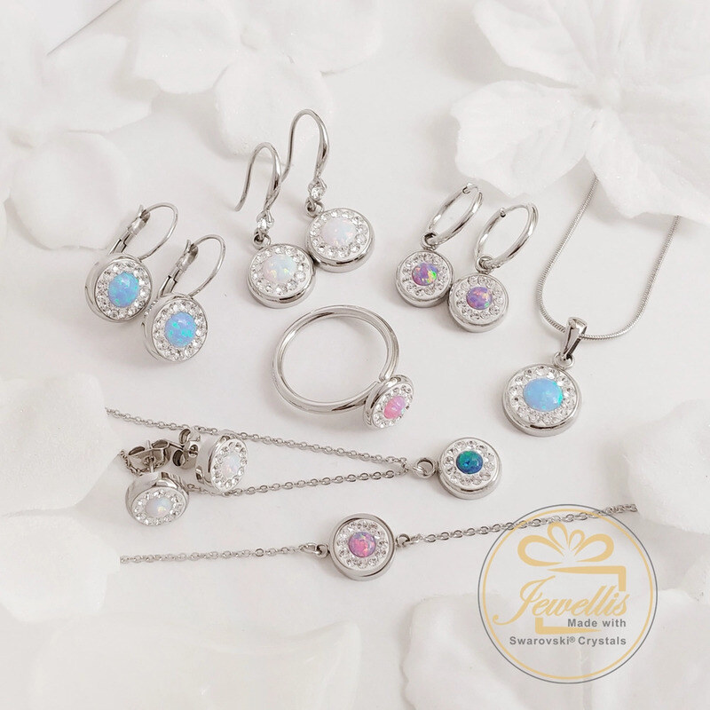 Jewellis ČR Jewellis ocelové opálové náušnice kruhy Opal Pavé s krystaly Swarovski - tmavě modré