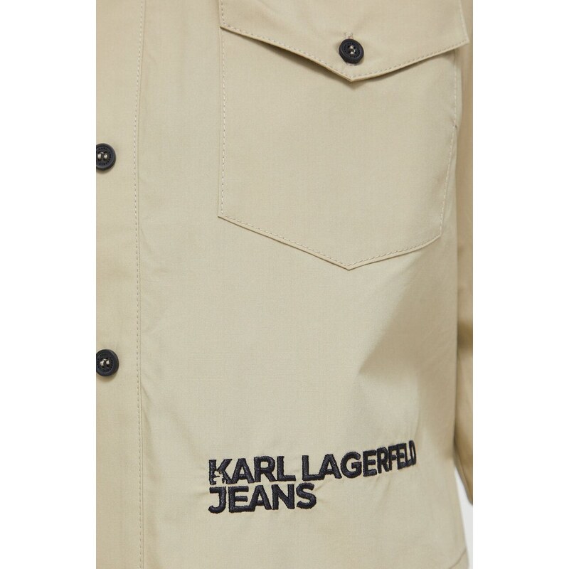 Bavlněná košile Karl Lagerfeld Jeans béžová barva, regular, s klasickým límcem
