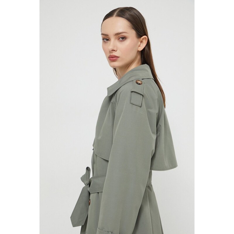 Trench kabát Abercrombie & Fitch dámský, zelená barva, přechodný, dvouřadový