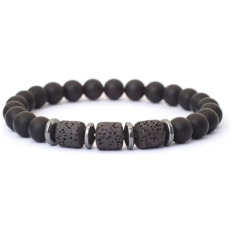 Daniel Dawson Náramek Nicolo - 8 mm onyx, hematit, lávový kámen 90352114