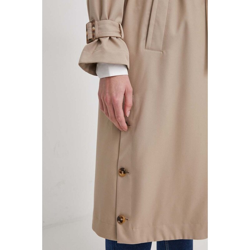 Trench kabát Geox W4522R-T2981 W TOPAZIO dámský, béžová barva, přechodný, dvouřadový