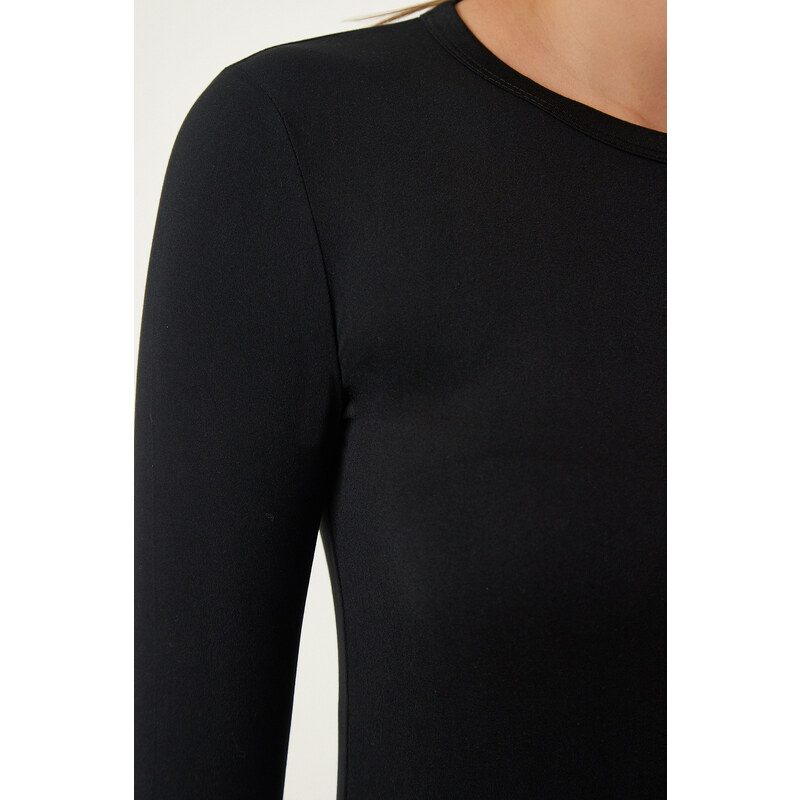 Happiness İstanbul Women's Black Crew Neck Basic Viscose Knitted Blouse