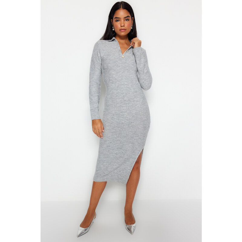 Trendyol Gray Maxi Knitwear Knit Detailed Dress